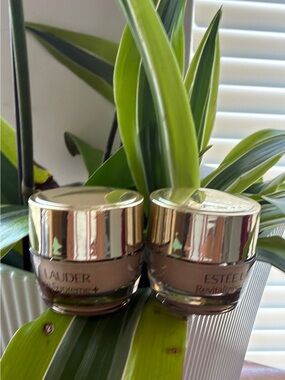 BUNDLE of 2 , Estee Lauder Small Glass Face Cream Jars with Shiny Gold Lids